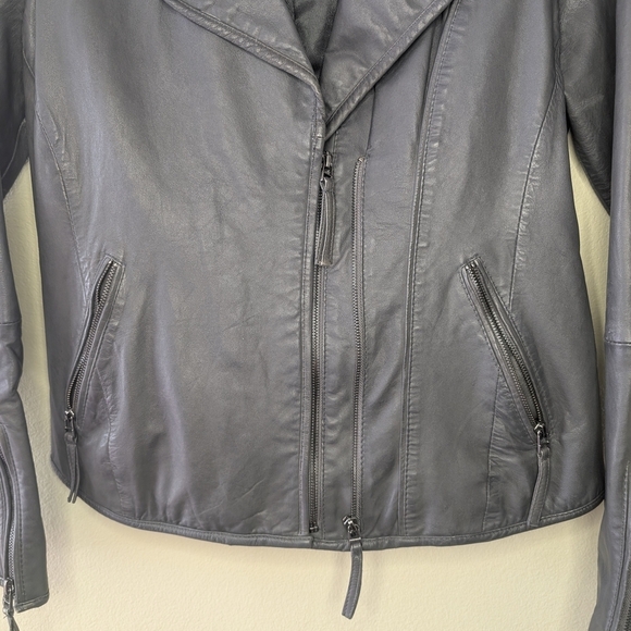 Tahari Black Leather Jacket for Women - Picture 3 of 16